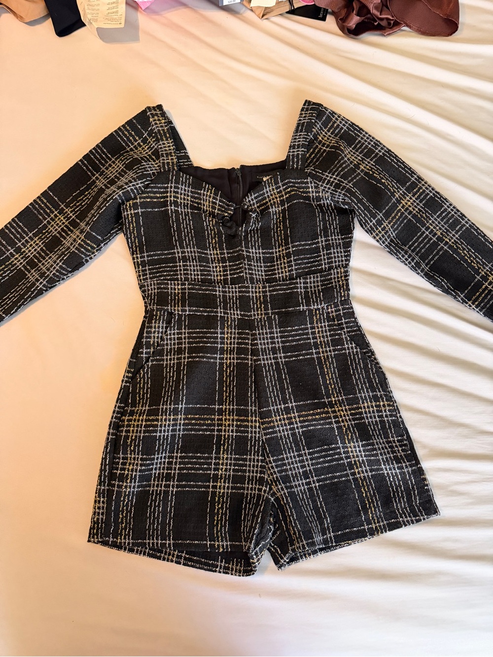 Slate & Willow Black Tweed Dress with White & Gold Threading